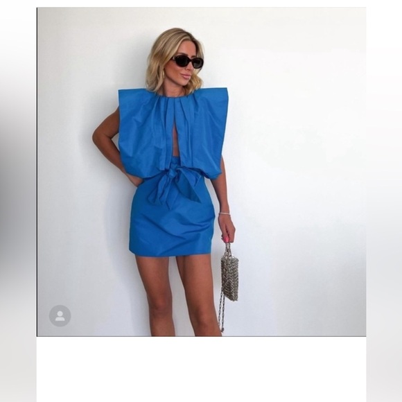 Zara Dresses & Skirts - Zara Electric Blue Pleated Cape Tie-Front Mini Dress